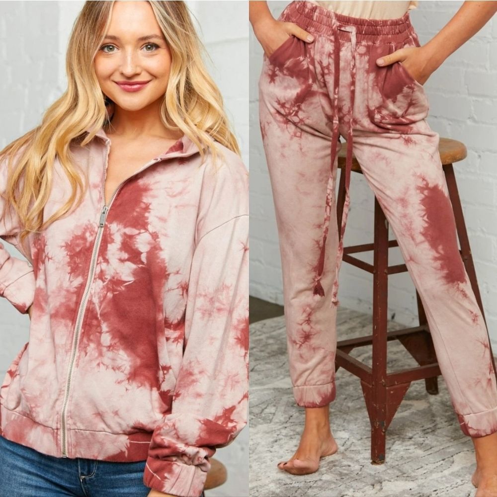 Soft Pink Tie Dye Zip Up Jacket